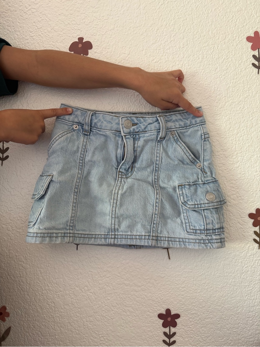 Light Wash Denim Mini Skirt with Cargo Pockets
